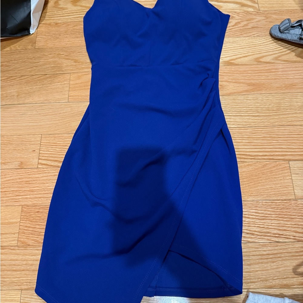 Emerald Sundae Cobalt Blue V-Neck Mini Dress